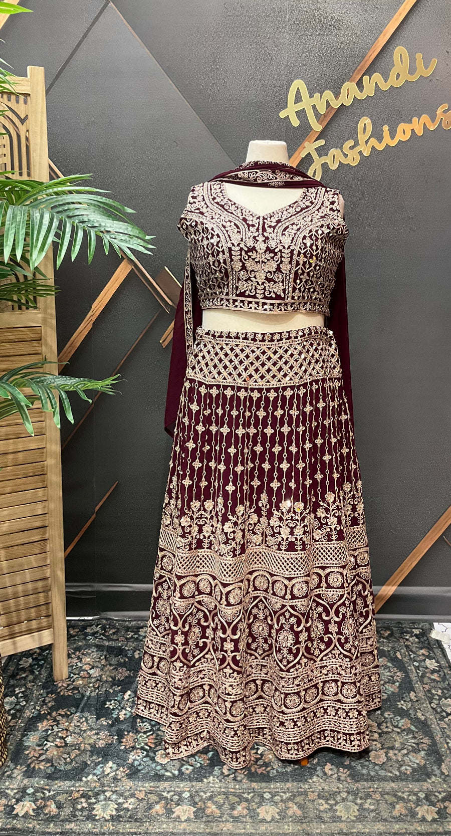Heavy Work Georgette Wine Lehanga set