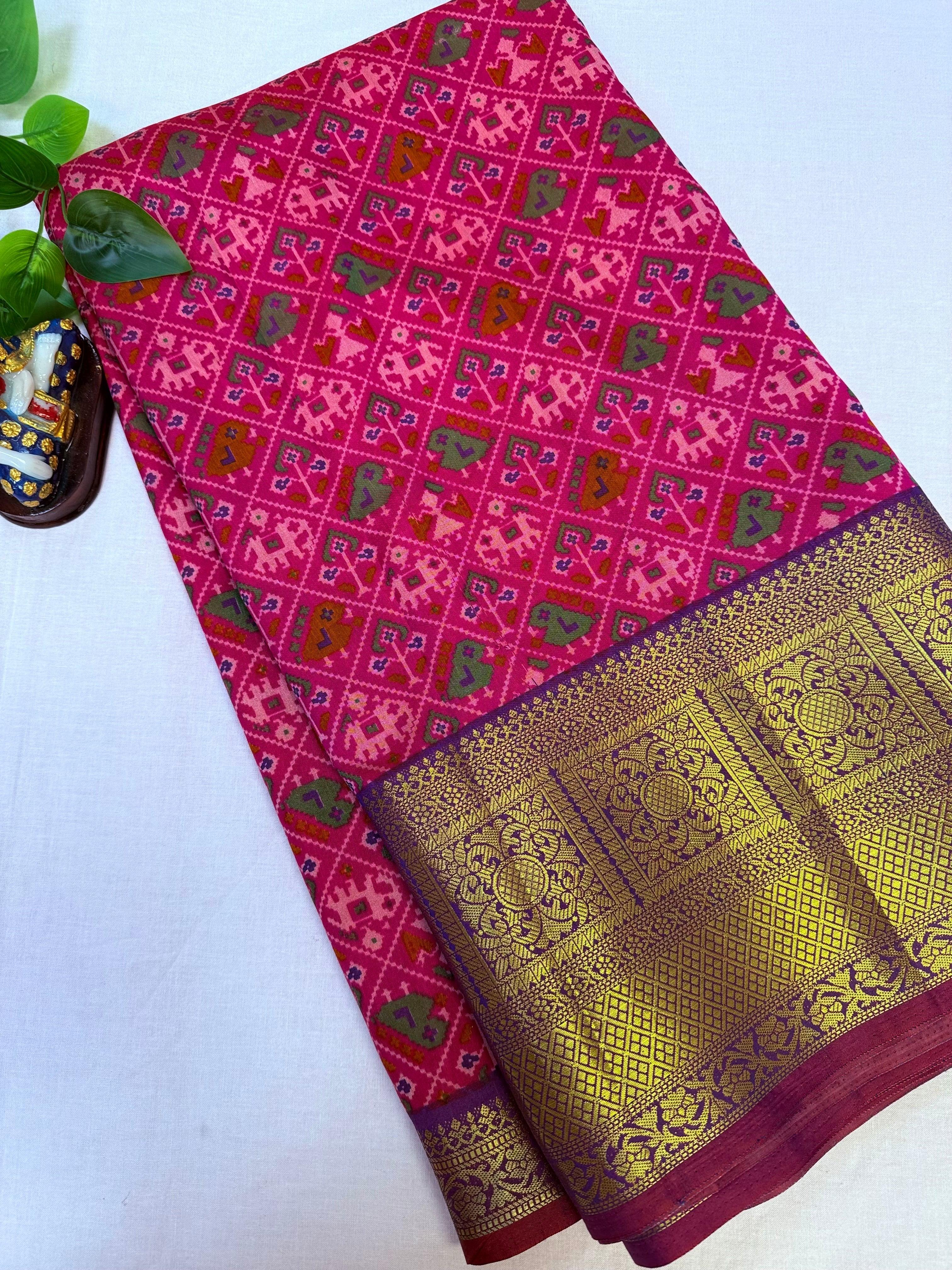 Pink Patola Saree - Lightweight Semi Silk