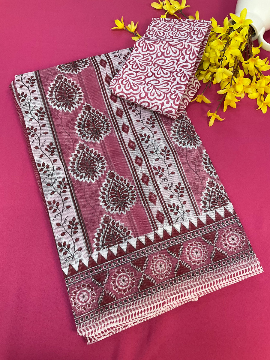 Super Net/ Cotton Printed White Sarees