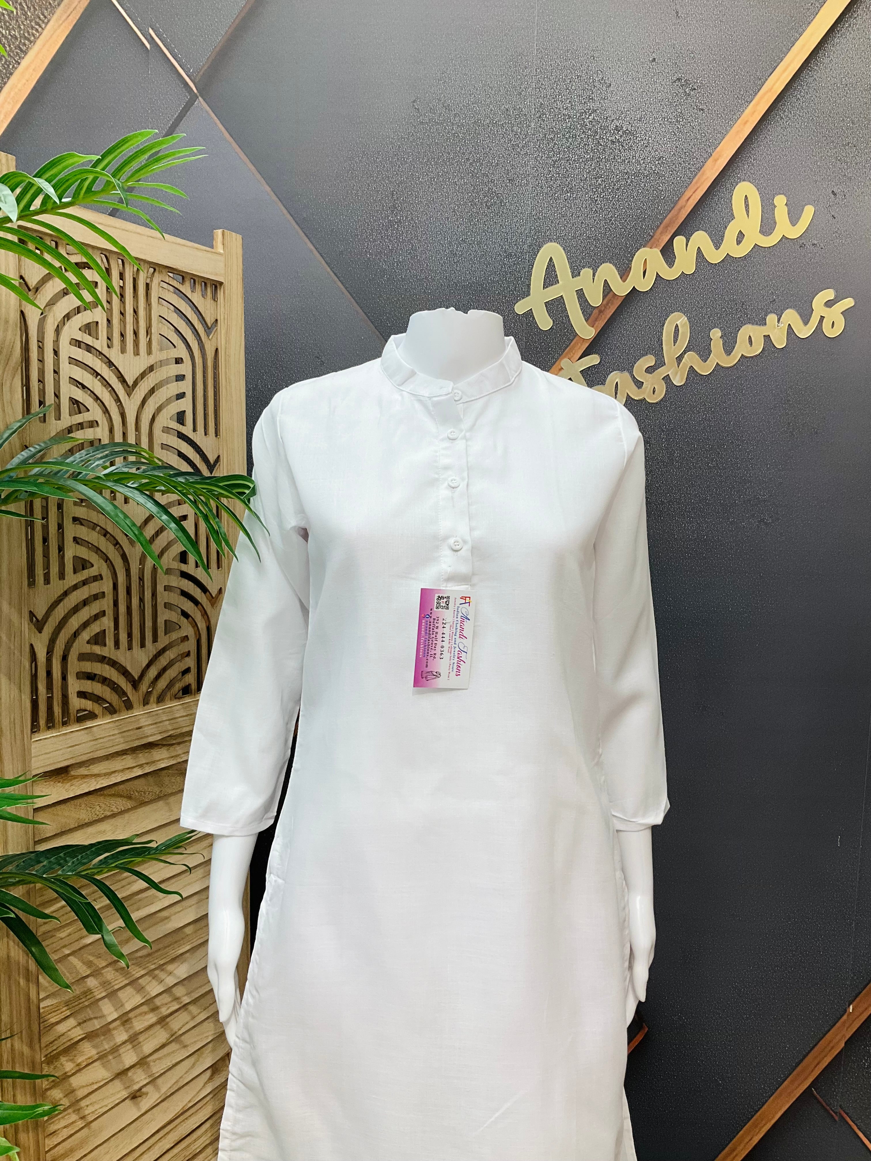 Pure Cotton White Kurti Short Kurti - Women - Short Kurti - Anandi Fashions