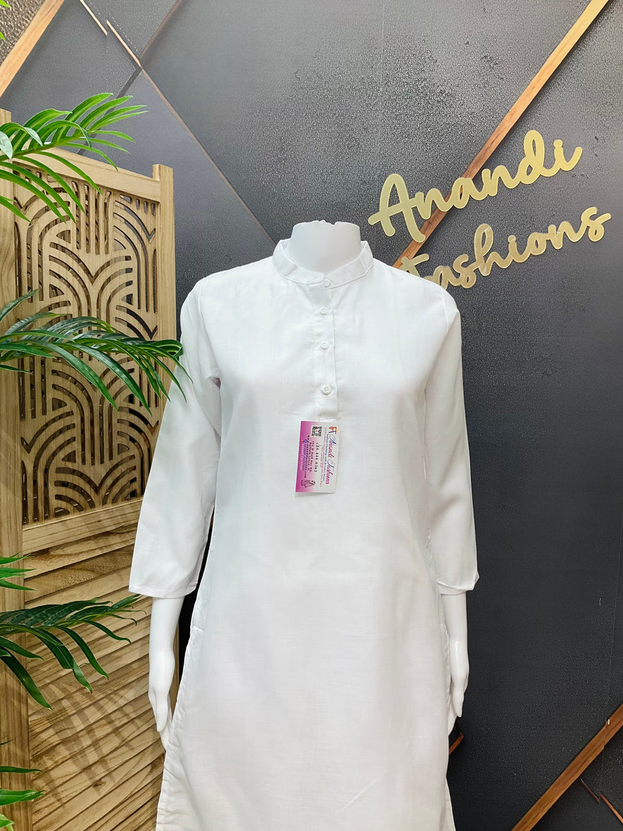 Pure Cotton White Kurti Short Kurti - Women - Short Kurti - Anandi Fashions