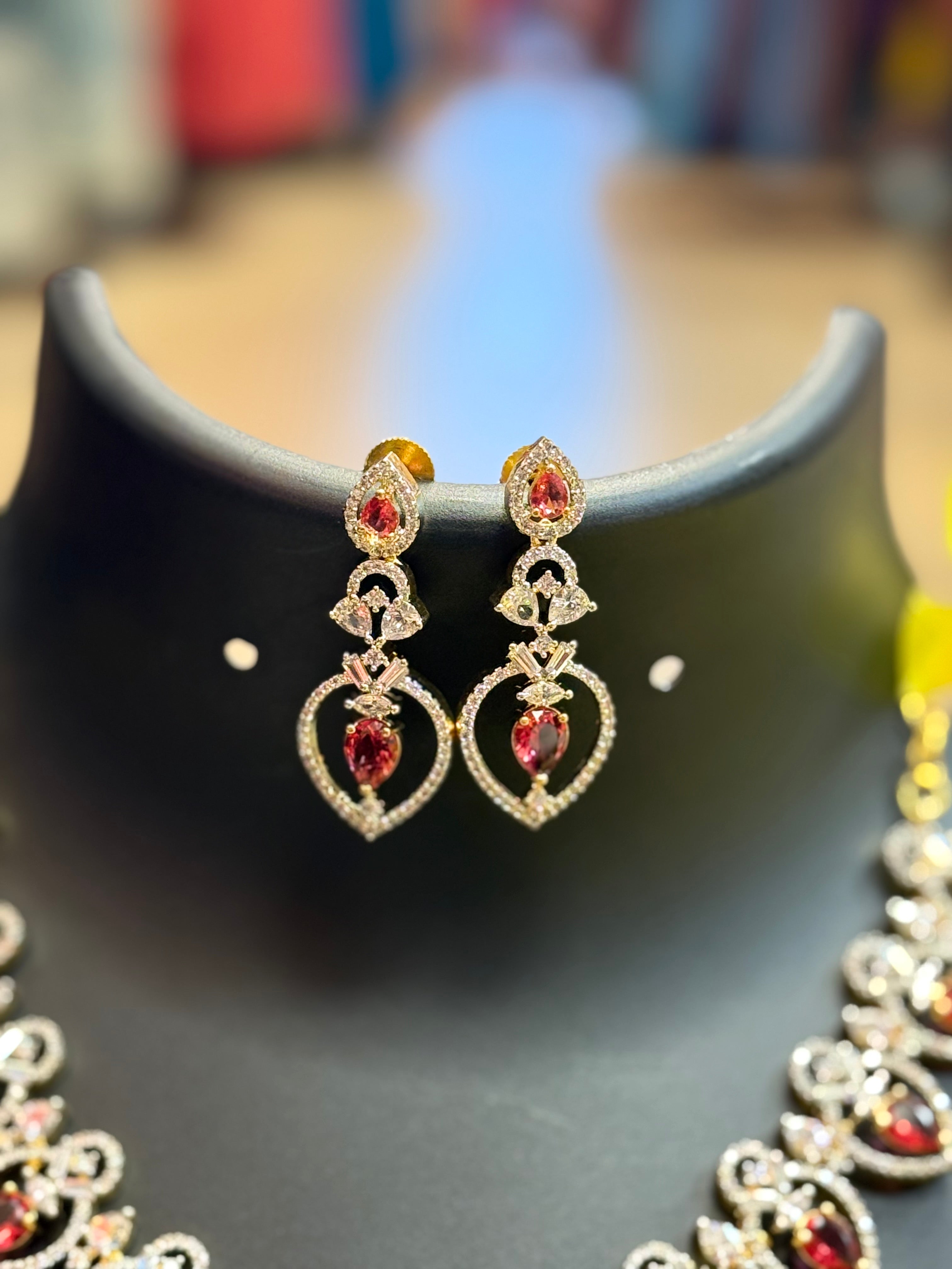 Party Wear - CZ Necklace set with Red Stones