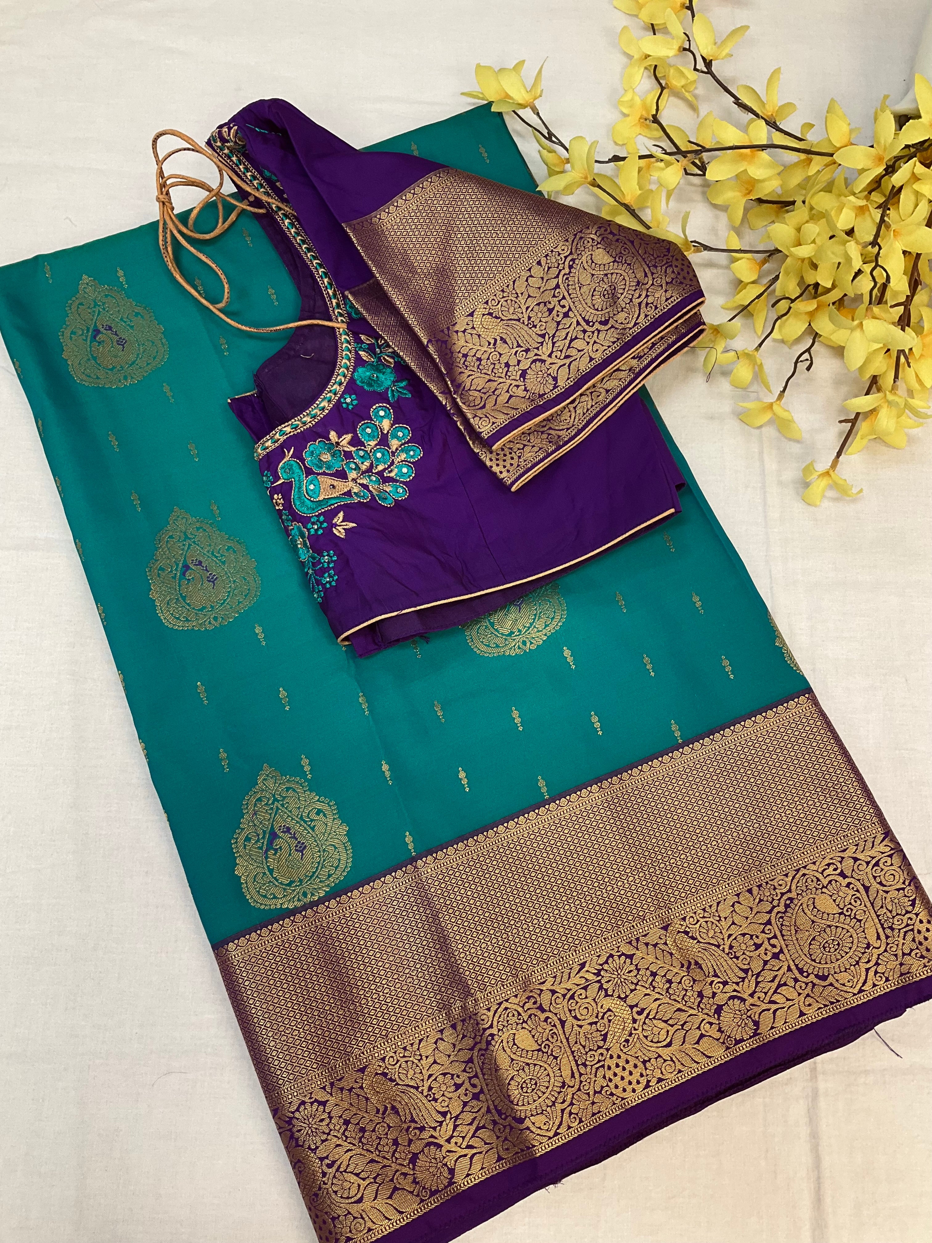Vintage Semi Silk Kanjeevaram Saree with stitched Blouse