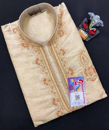 Mens kurta - Yellow Kurta with Beautiful Embroidery