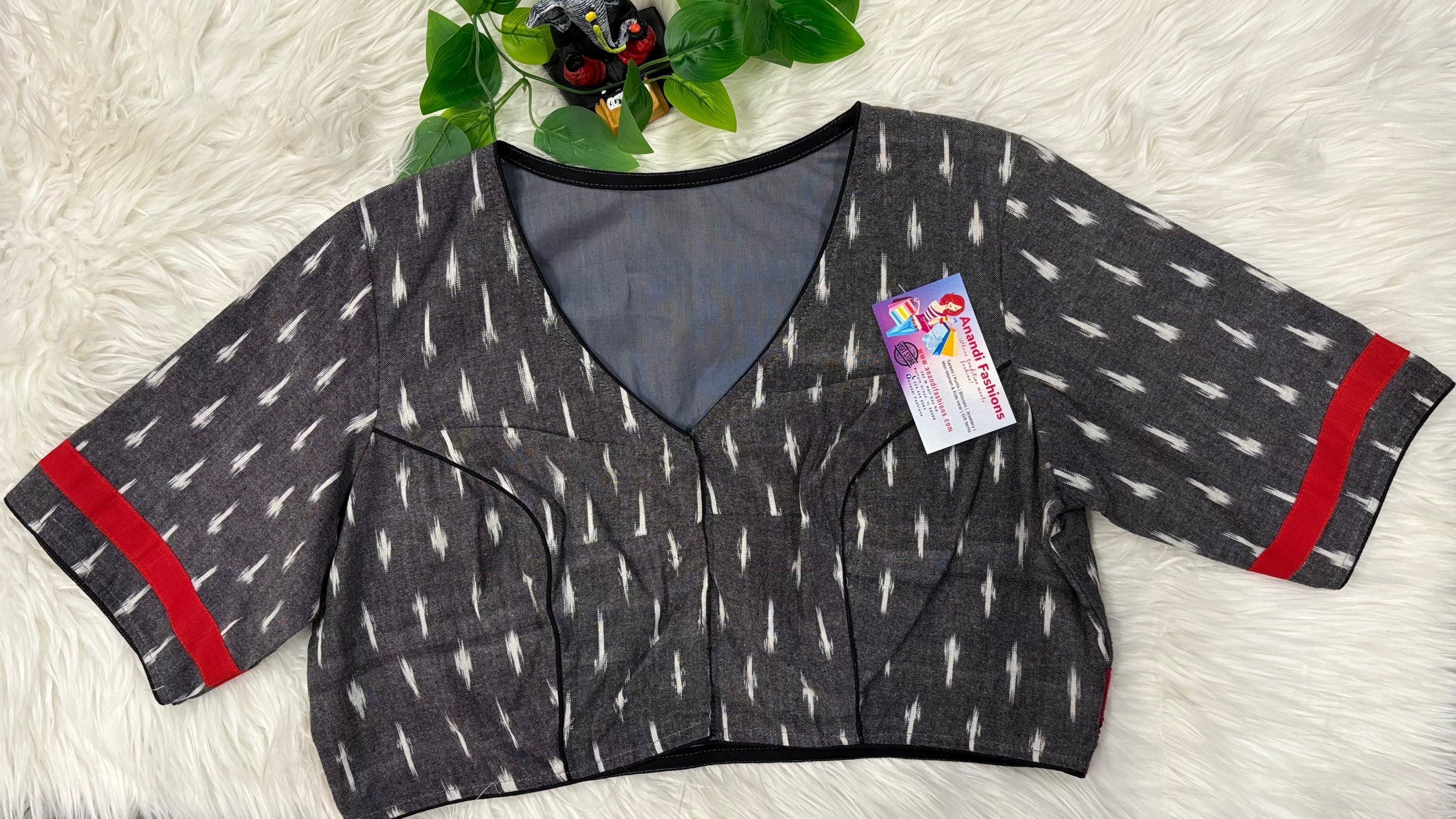 Cotton Ikkat Blouse - Print Grey Color Blouse - Size 42 image 0