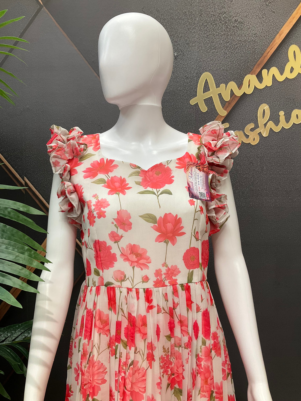 Half white floral Georgette Frock