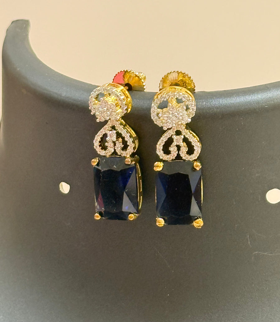 CZ Earrings with Blue Stone