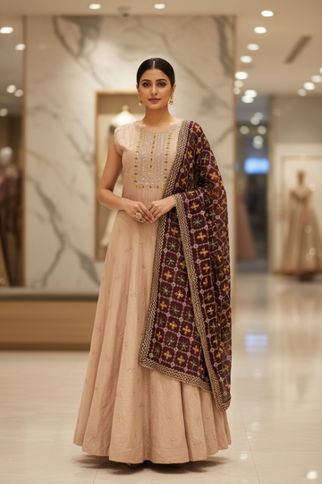 Size 44/US L-Long partywear Kurti/dress with Fancy Dupatta