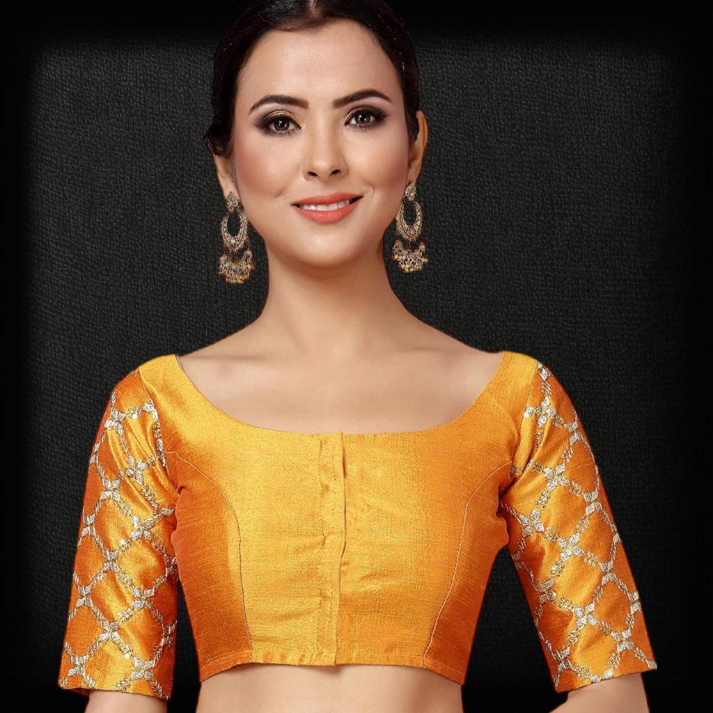 Raw Silk Blouses with embroidery work on sleeves image 1