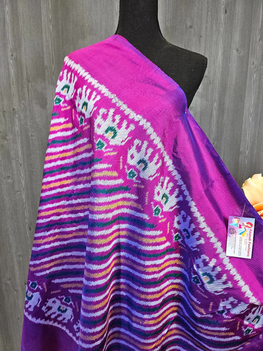 Ikkat Silk Dupatta - Purple Pure Silk Handloom Dupatta