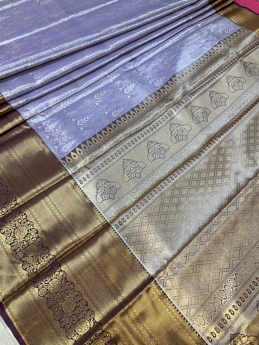 Semi Silk Kanjeevaram Allover Design Lavender Saree