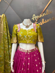 Pink & Green Silk Kota Half Saree set