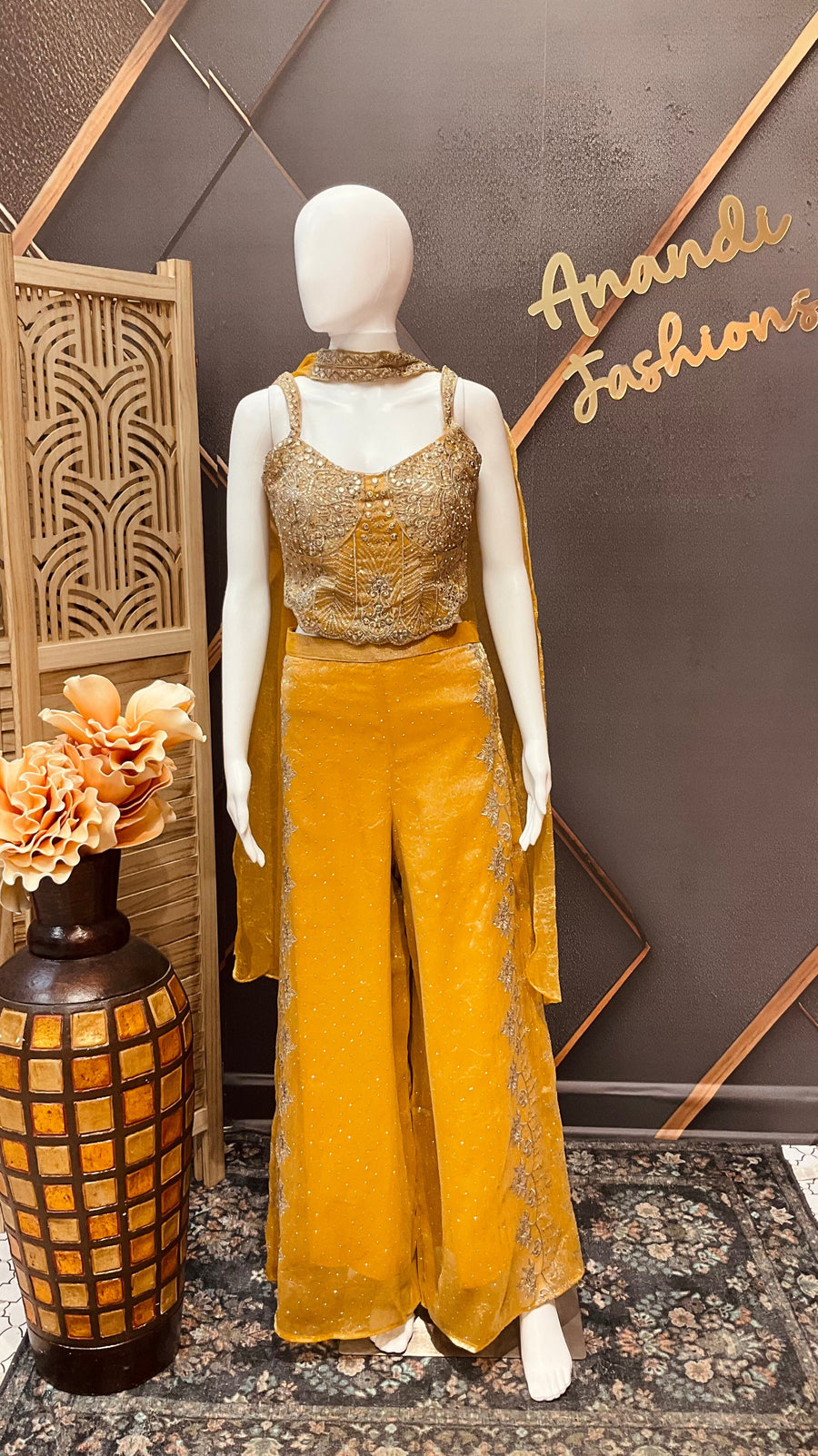 Yellow Indo Western Party Wear Palazzo set