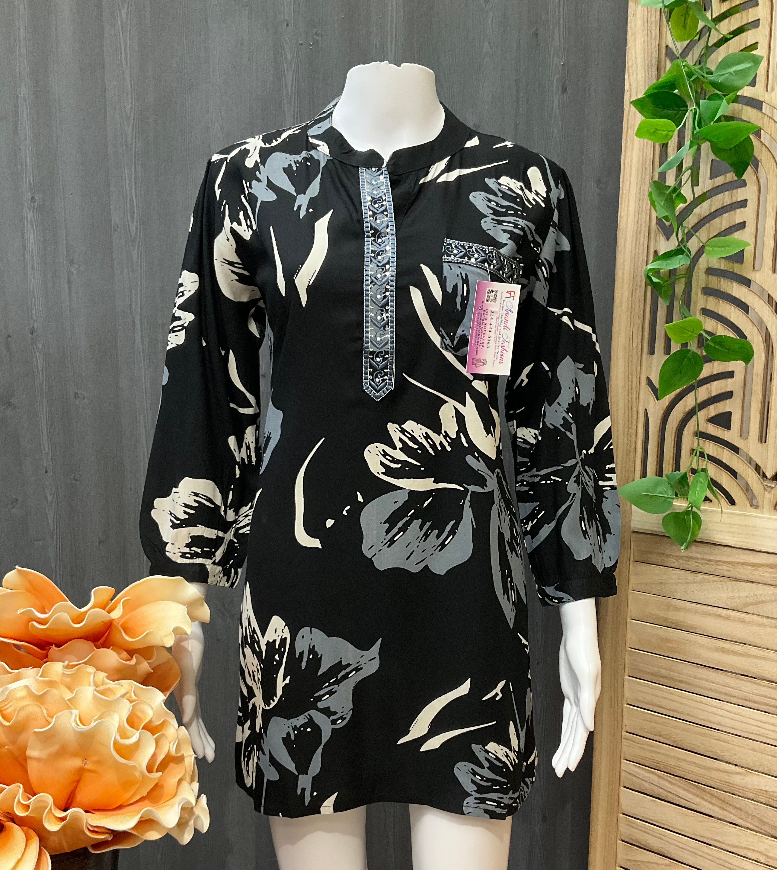 Pure cotton Black Short Tunic Top/Kurti with pocket image 0