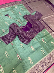 Mint Green Benarasi Silk saree with Stitched Blouse