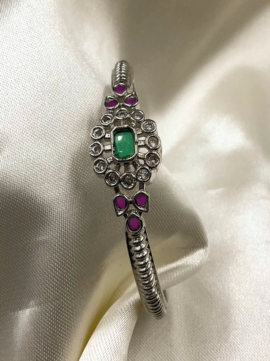 Oxidized Kada Green Stone