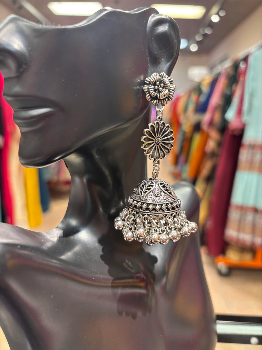 German Silver Jhumkas with Gungharu/small bells
