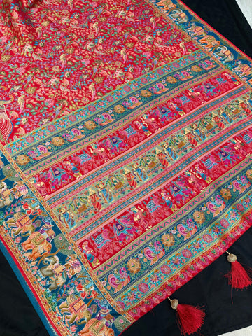 Premium Kashmiri Silk Red Saree with All Over Design