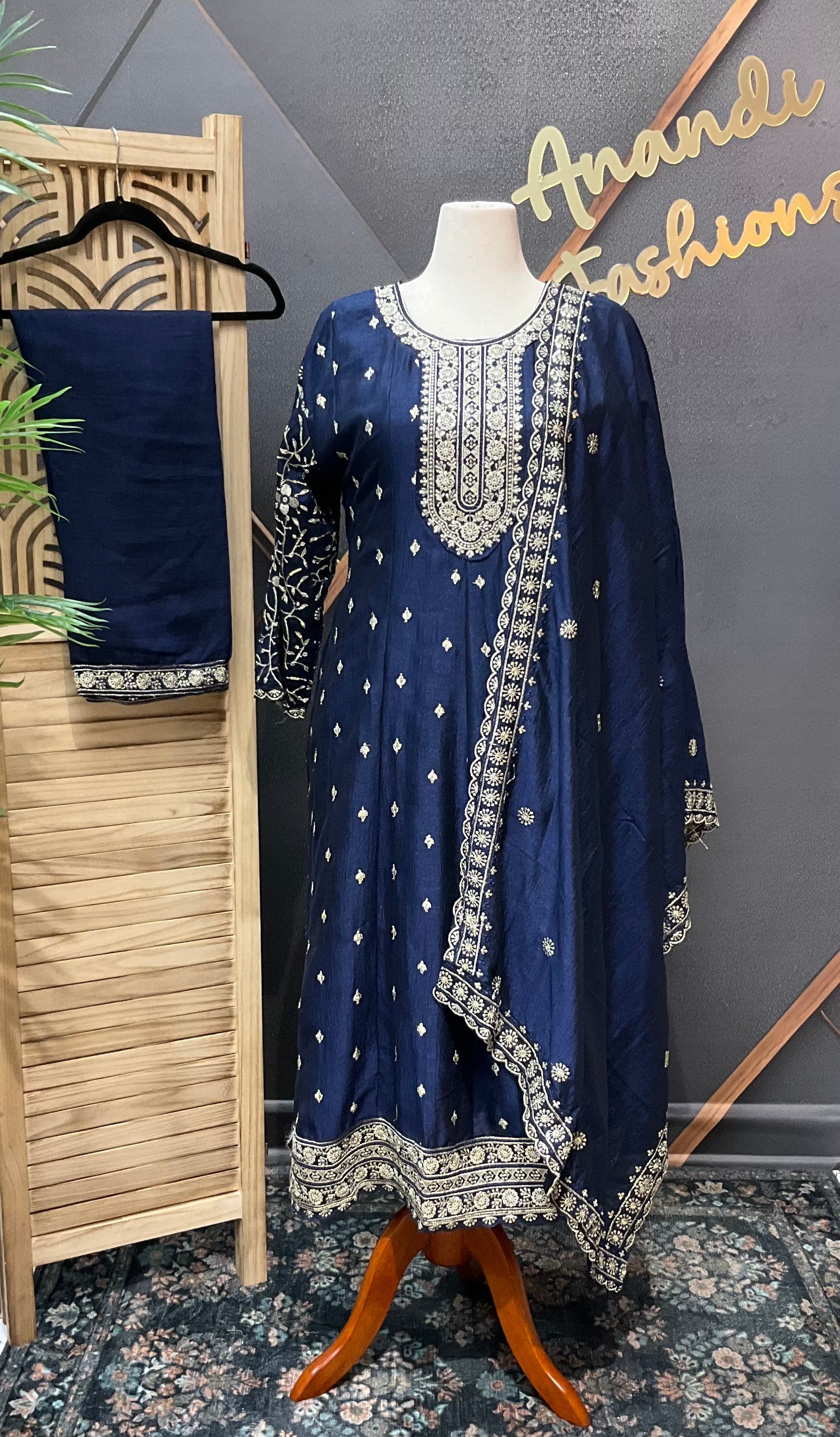 Navy Blue Party Wear Anarkali Kurti set