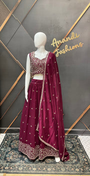 Wine Color Party Wear Lehenga set