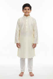 Boys Off-White Silk Kurta Pajama Set