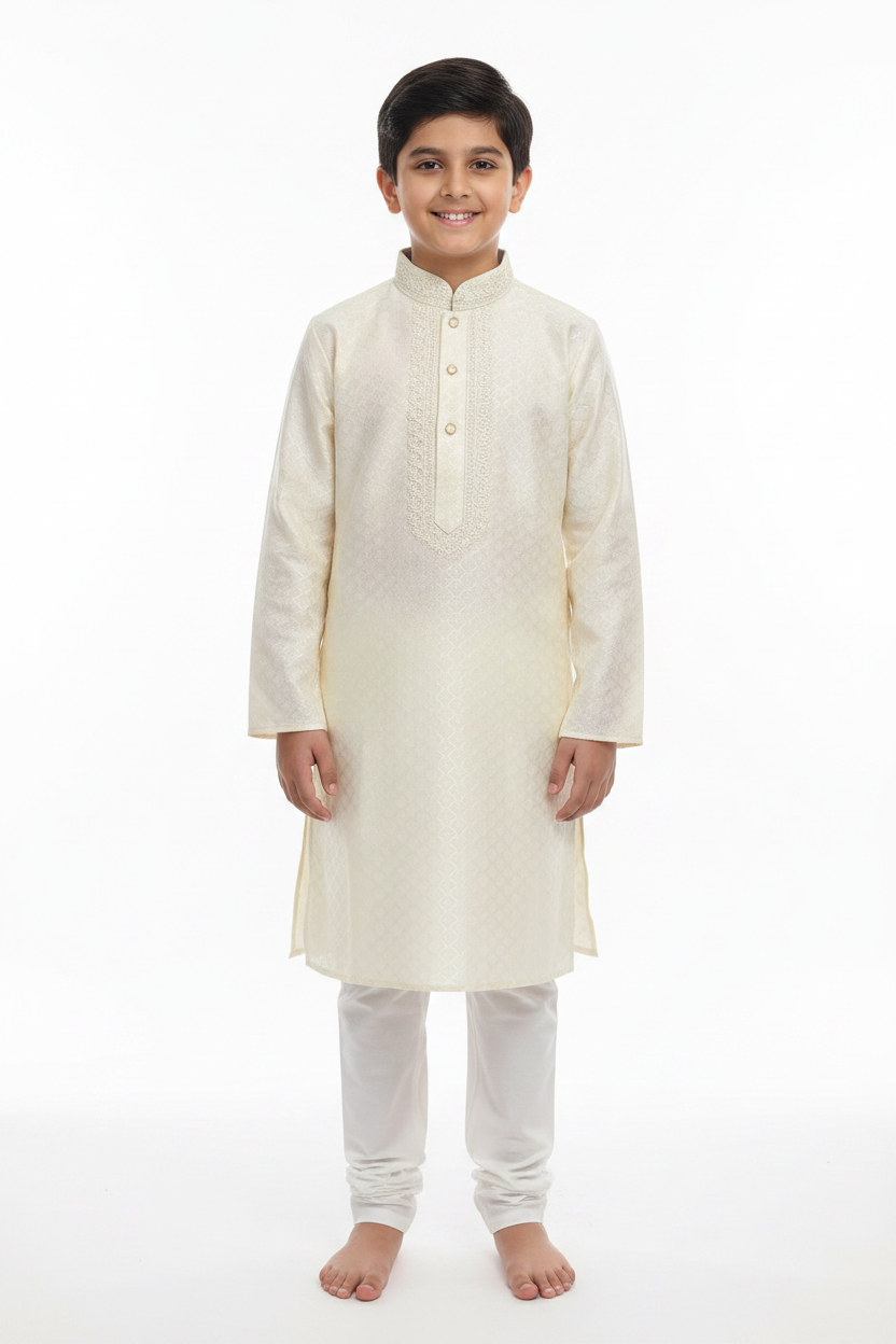 Boys Off-White Silk Kurta Pajama Set