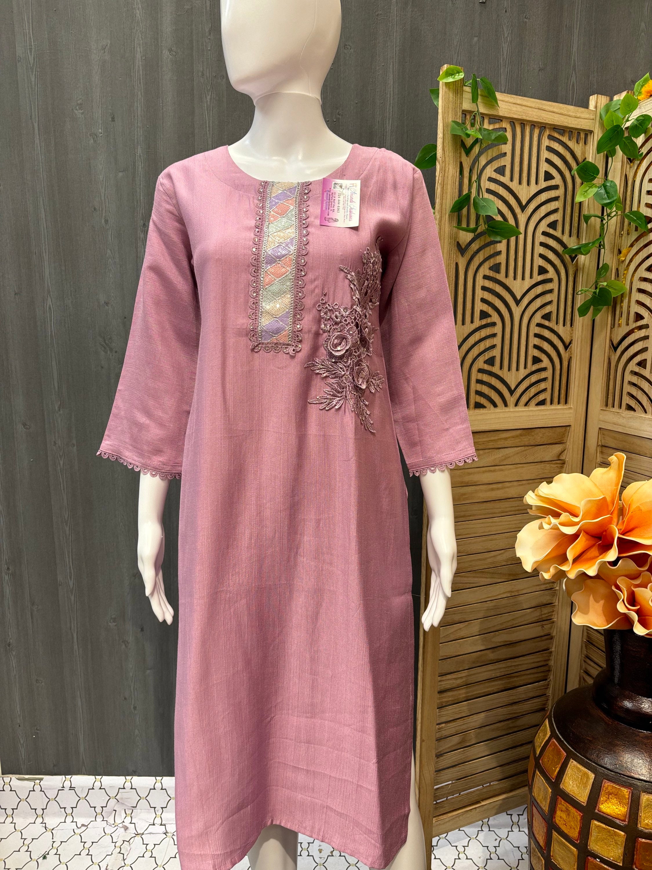 Light Lavender Kurtis with Floral Embroidery work image 0