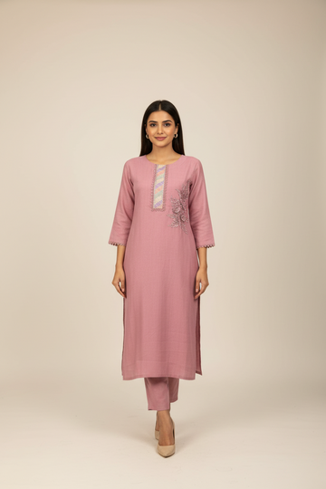 Light Lavender Kurtis with Floral Embroidery work