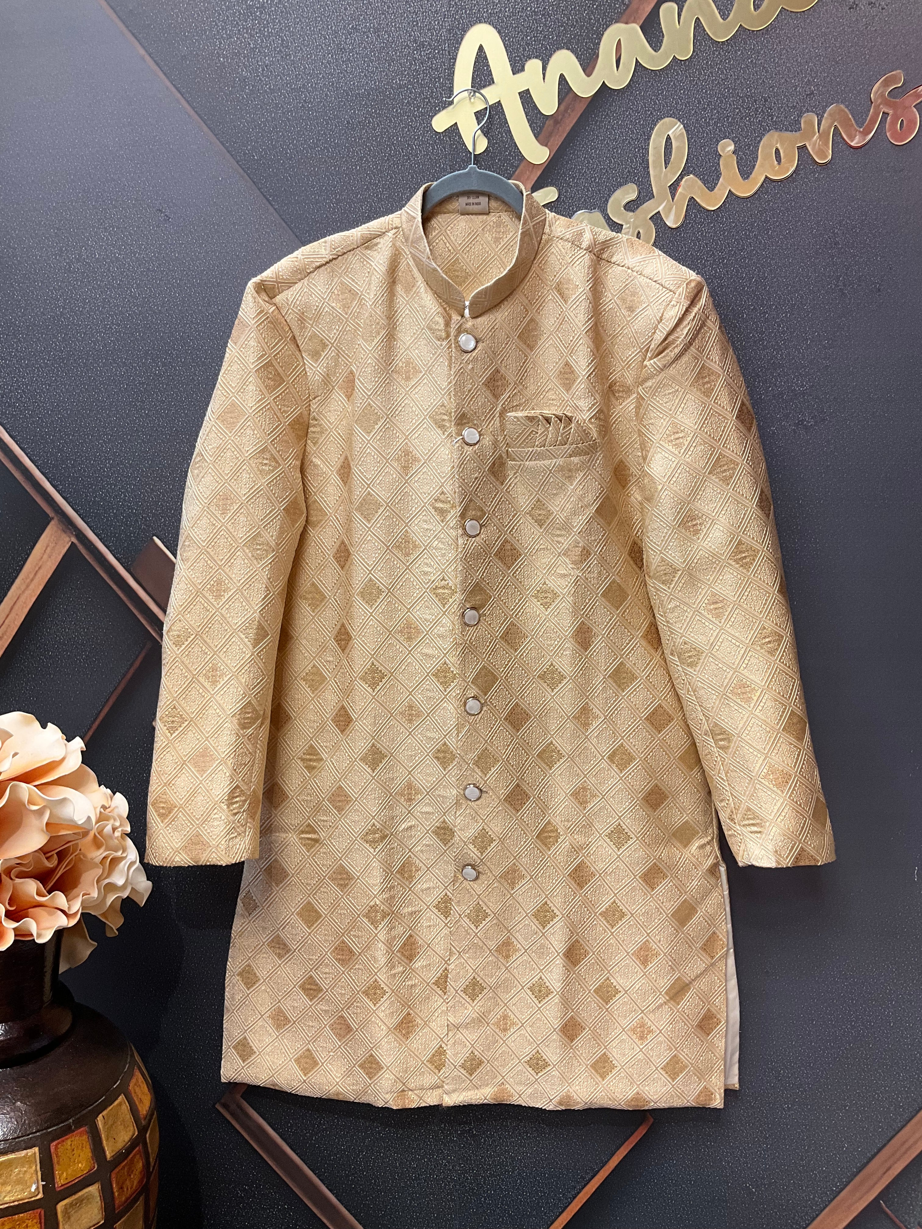 Plus Size Party Wear Gold Men’s wear Sherwani set