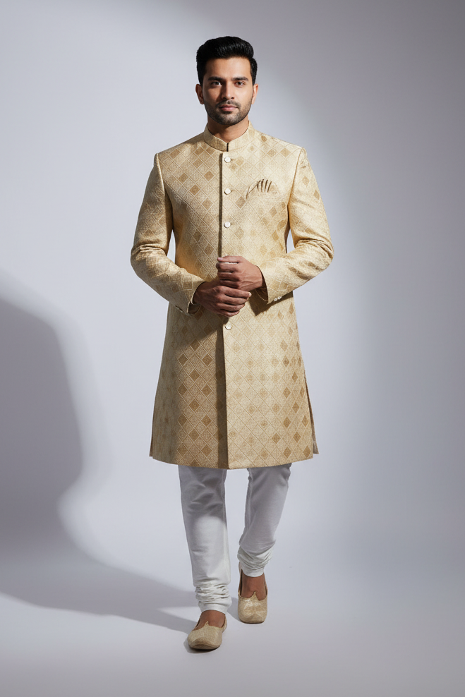 Plus Size Party Wear Gold Men’s wear Sherwani set