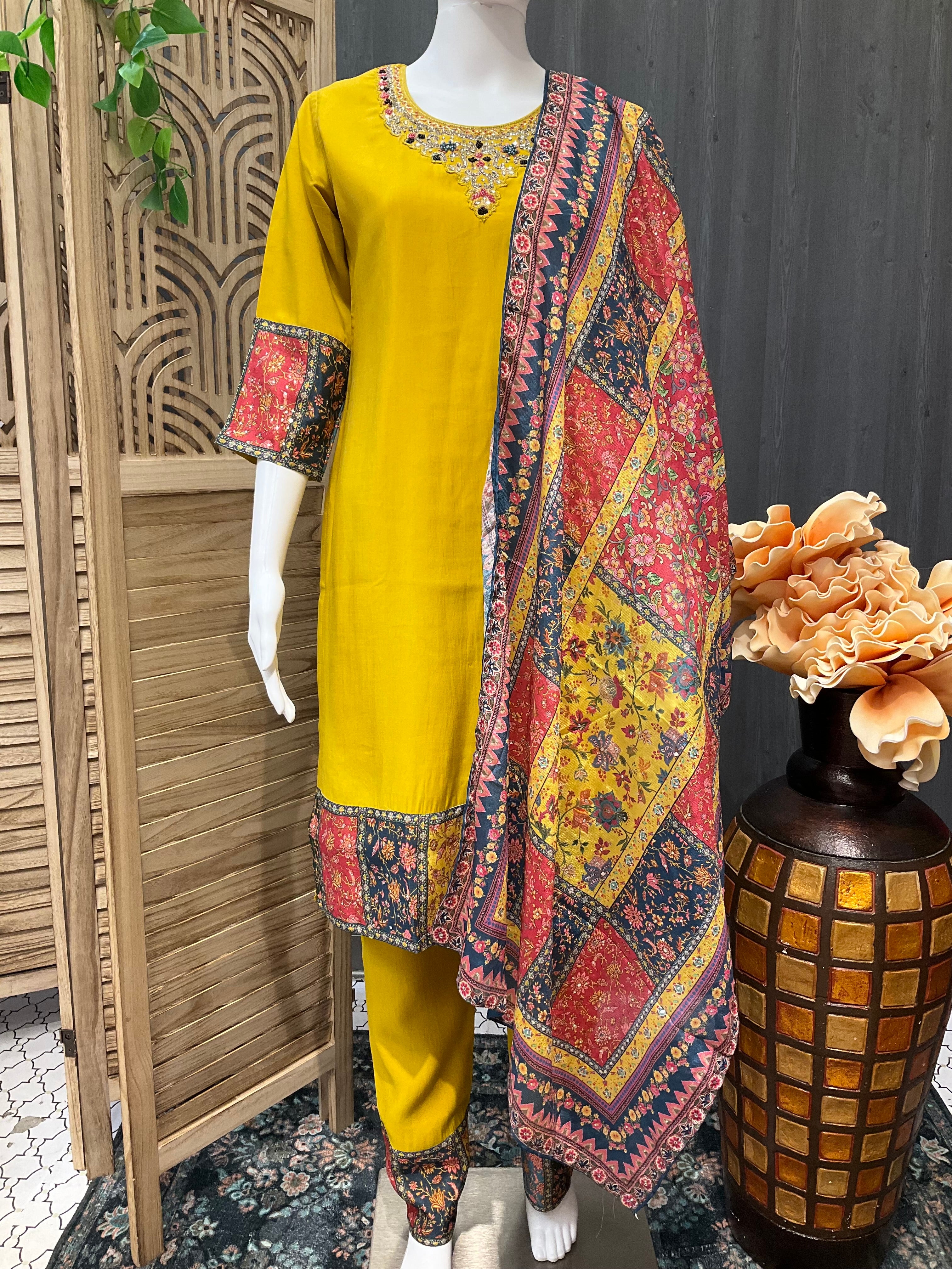 Teen Girls/size 40 - Party Wear Chudidhar set with Multicolor Dupatta