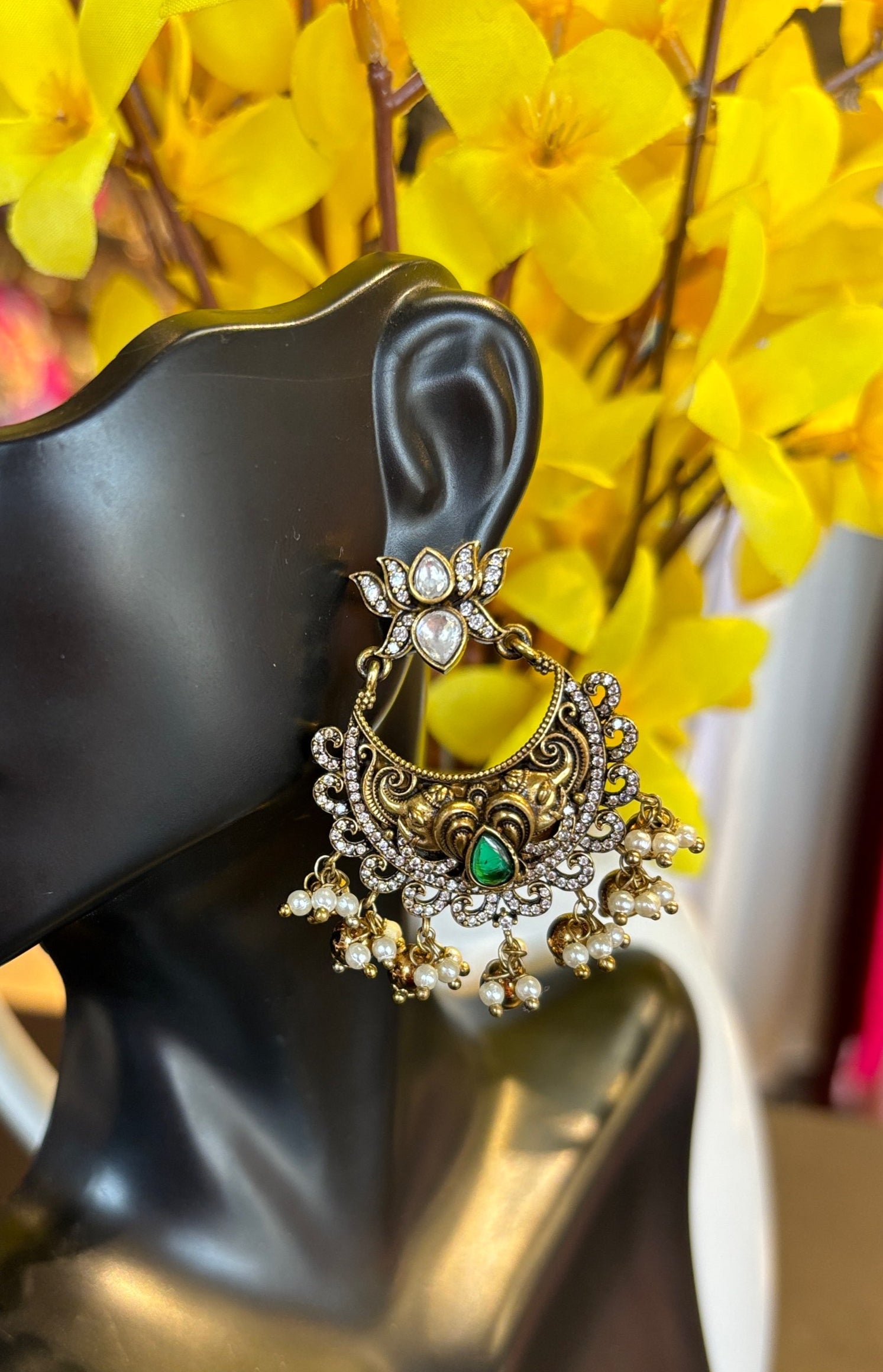 Chandani Earrings - Victorian Earrings with CZ stone work in Victorian Finish image 1