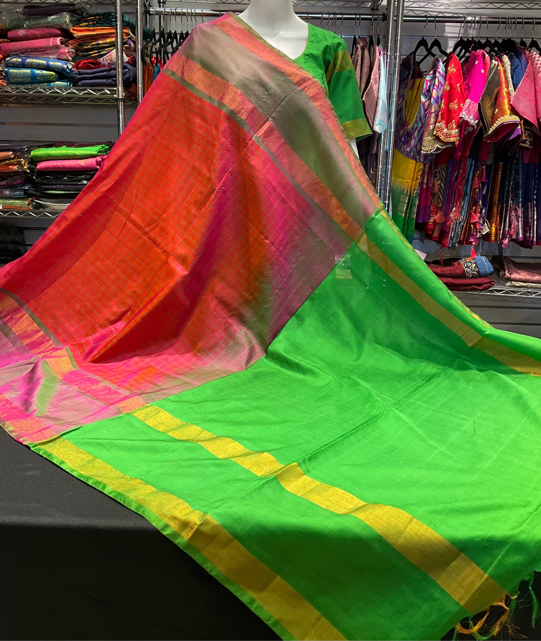 Pinkish Orange Premium  Uppada Silk Checks saree image 0