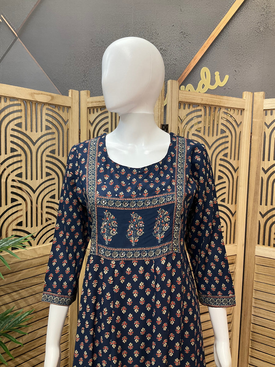 Pure Cotton Blue Long Kurti