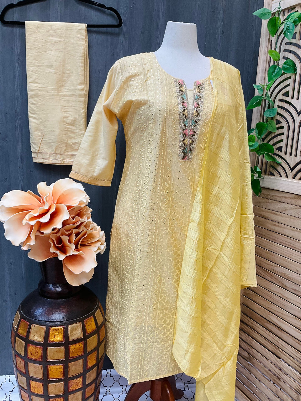 Plus Sizes- Chanderi silk 3 piece kurti set- Size 48 image 0