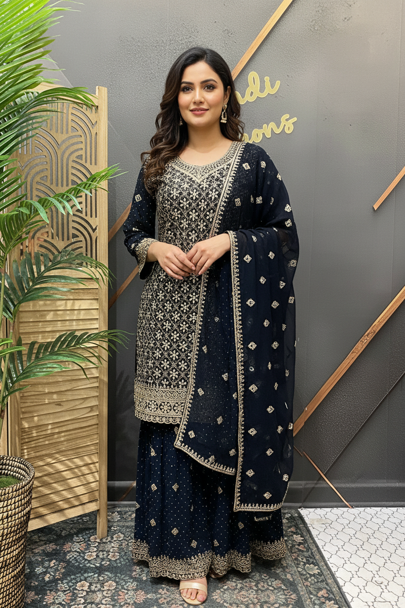 Plus Size - Party Wear Georgette Sharara Sets