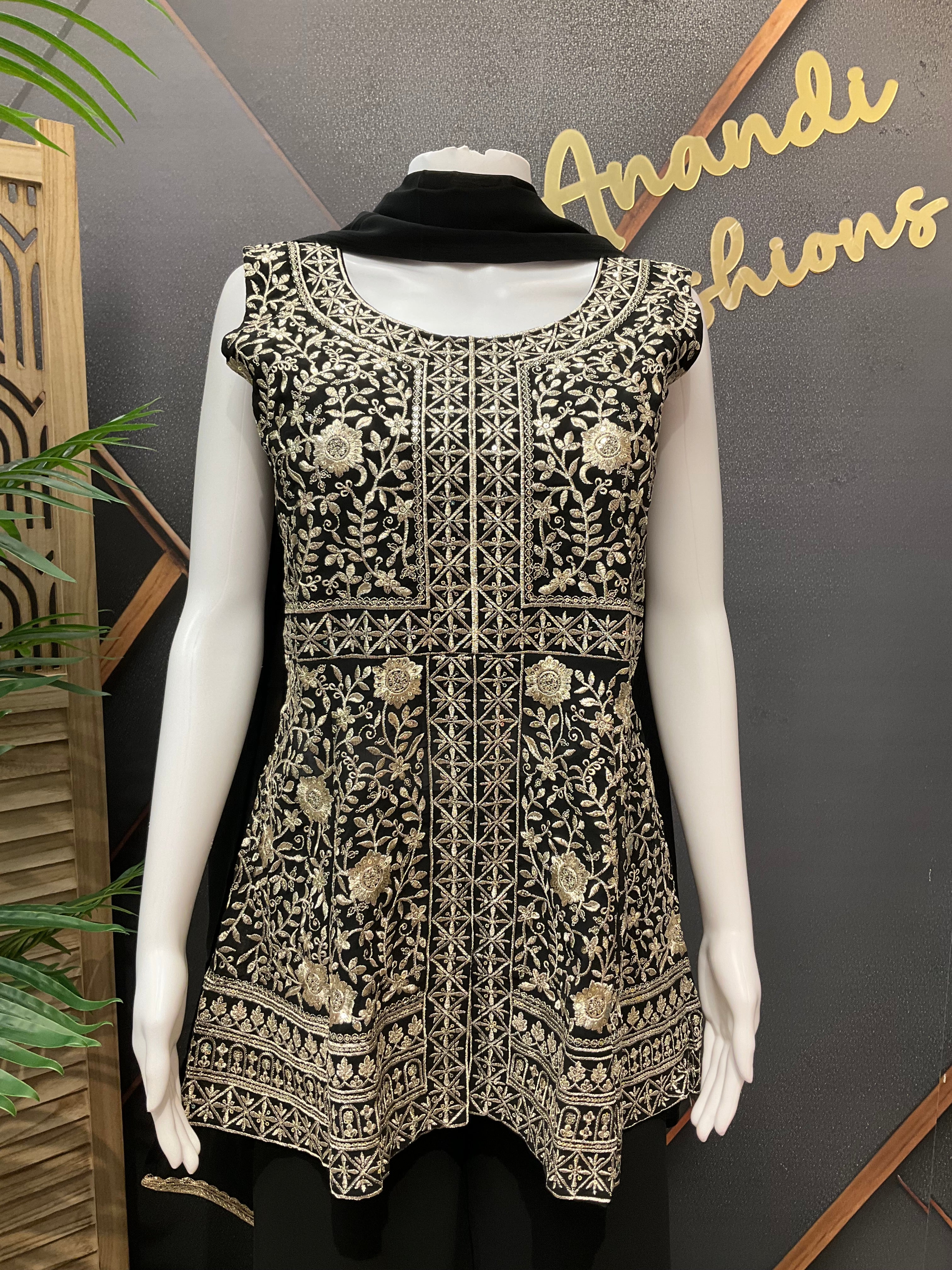 Size 38-Black Sharara set with Peplum Top