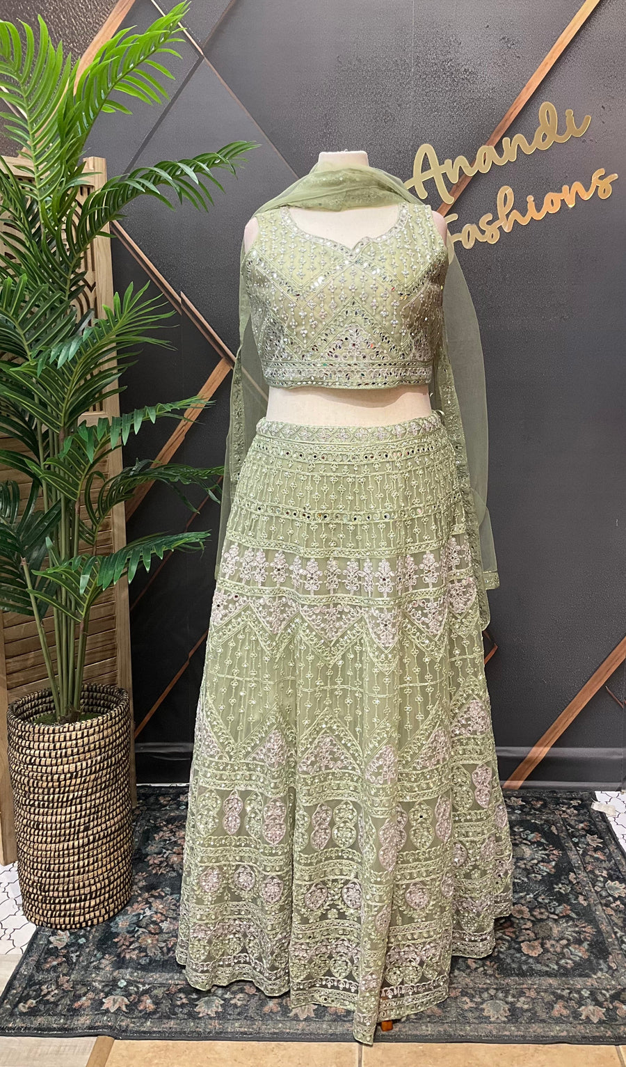 Plus Size Mint Green Party Wear Lehenga set