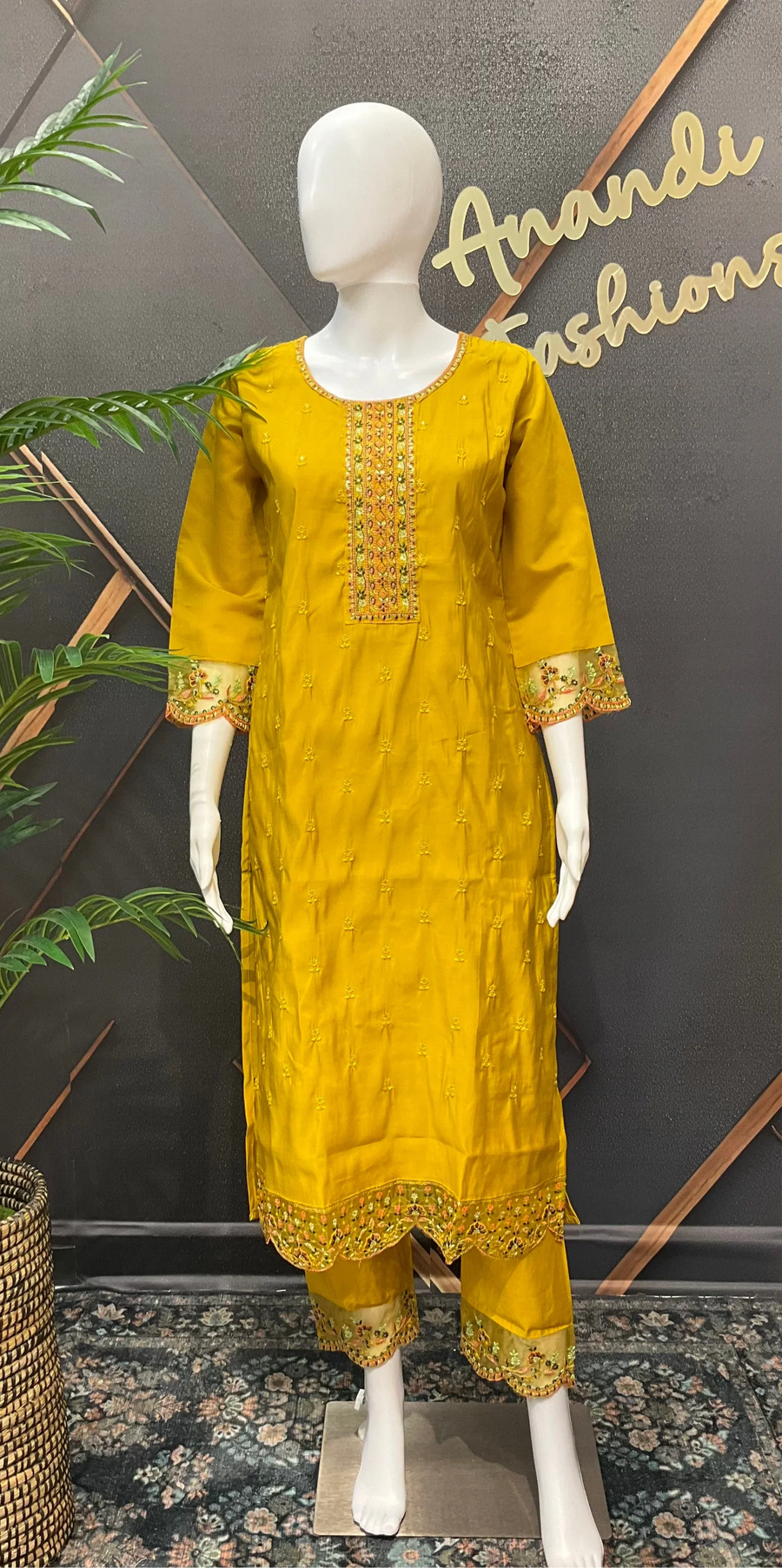 Mustard Yellow Party Wear Kurti Set - Roman Silk with Digital Print Dupatta
