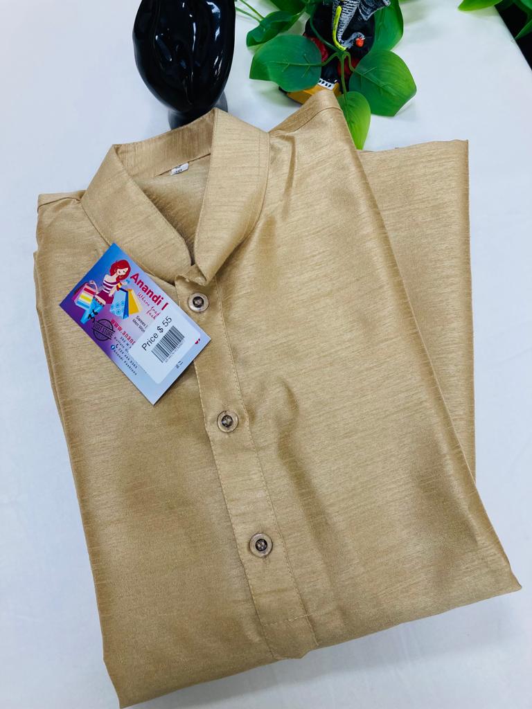 Mens Kurta Pajama Set - Yellow Silk Kurta with Matching Pajama image 0