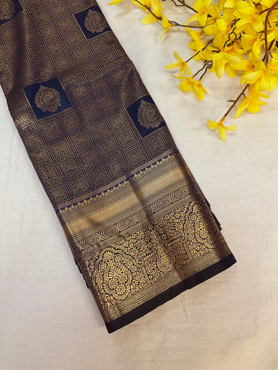Navy Blue  Color Semi silk Kanjeevaram Saree