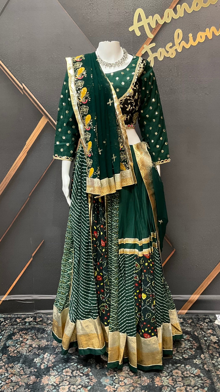 Designer Garba Green Georgette Lehenga set