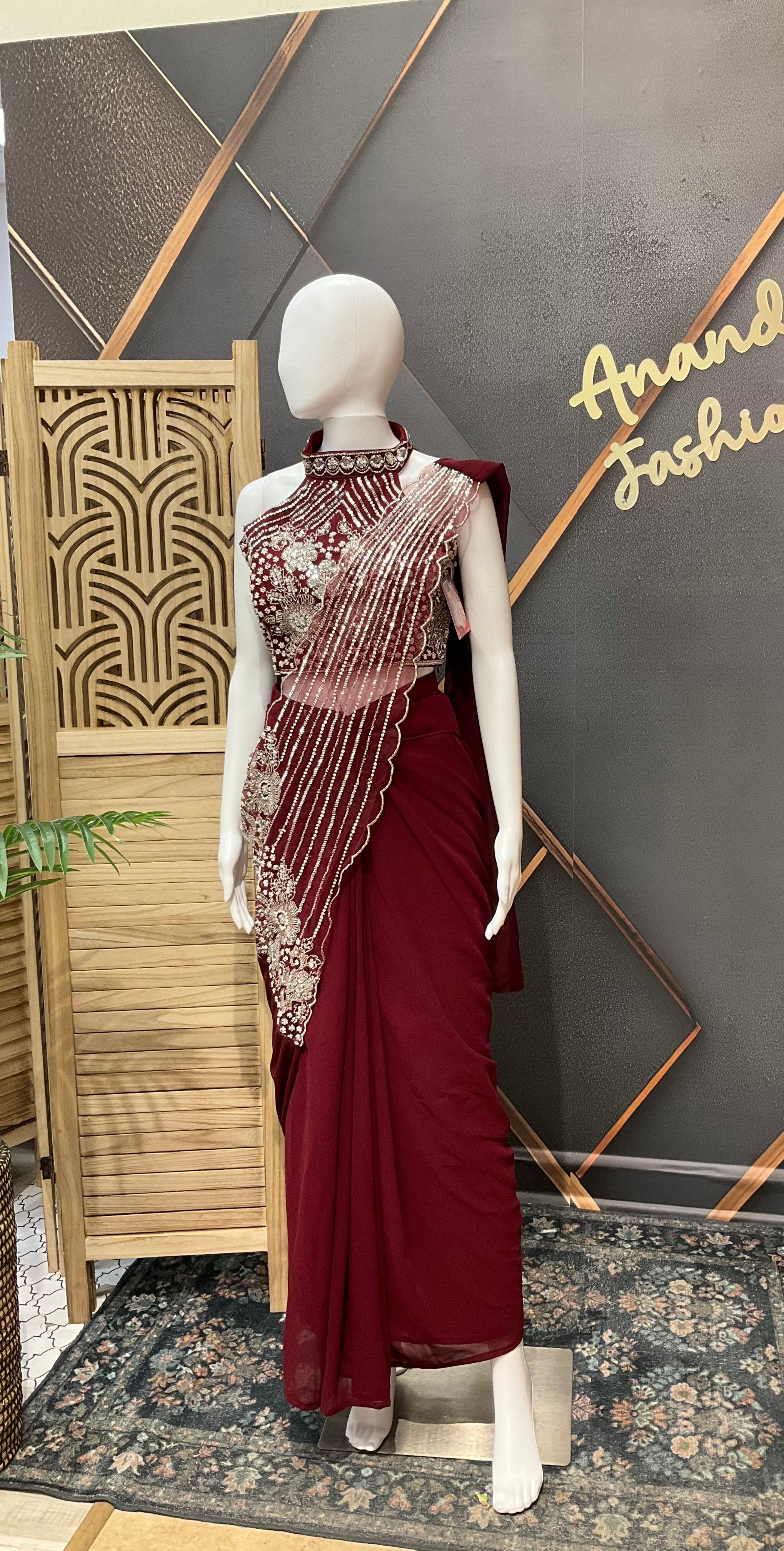 Ready to Wear Maroon Saree