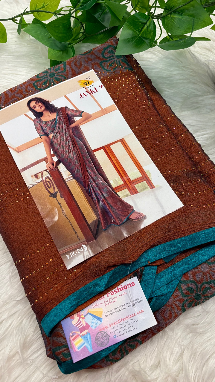 Chiffon Saree - Chiffon Brown Saree with Stone Work image 1
