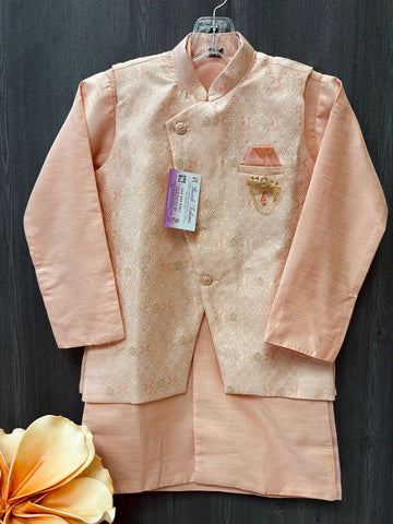 Boys Peach Sherwani with Vest - Kids Wedding Ethnic Wear