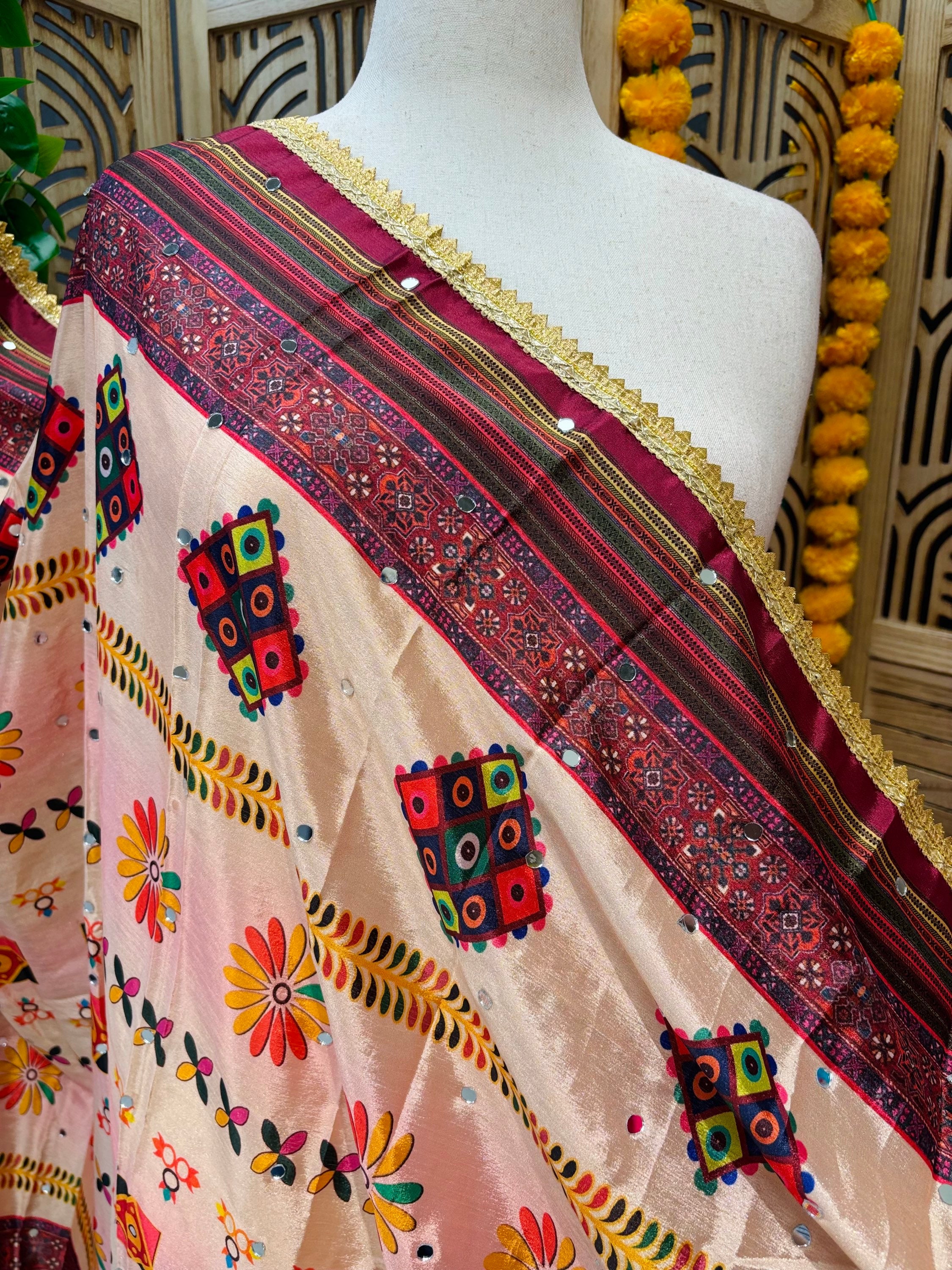 Peach Color Digital Print Chinon Dupatta image 2