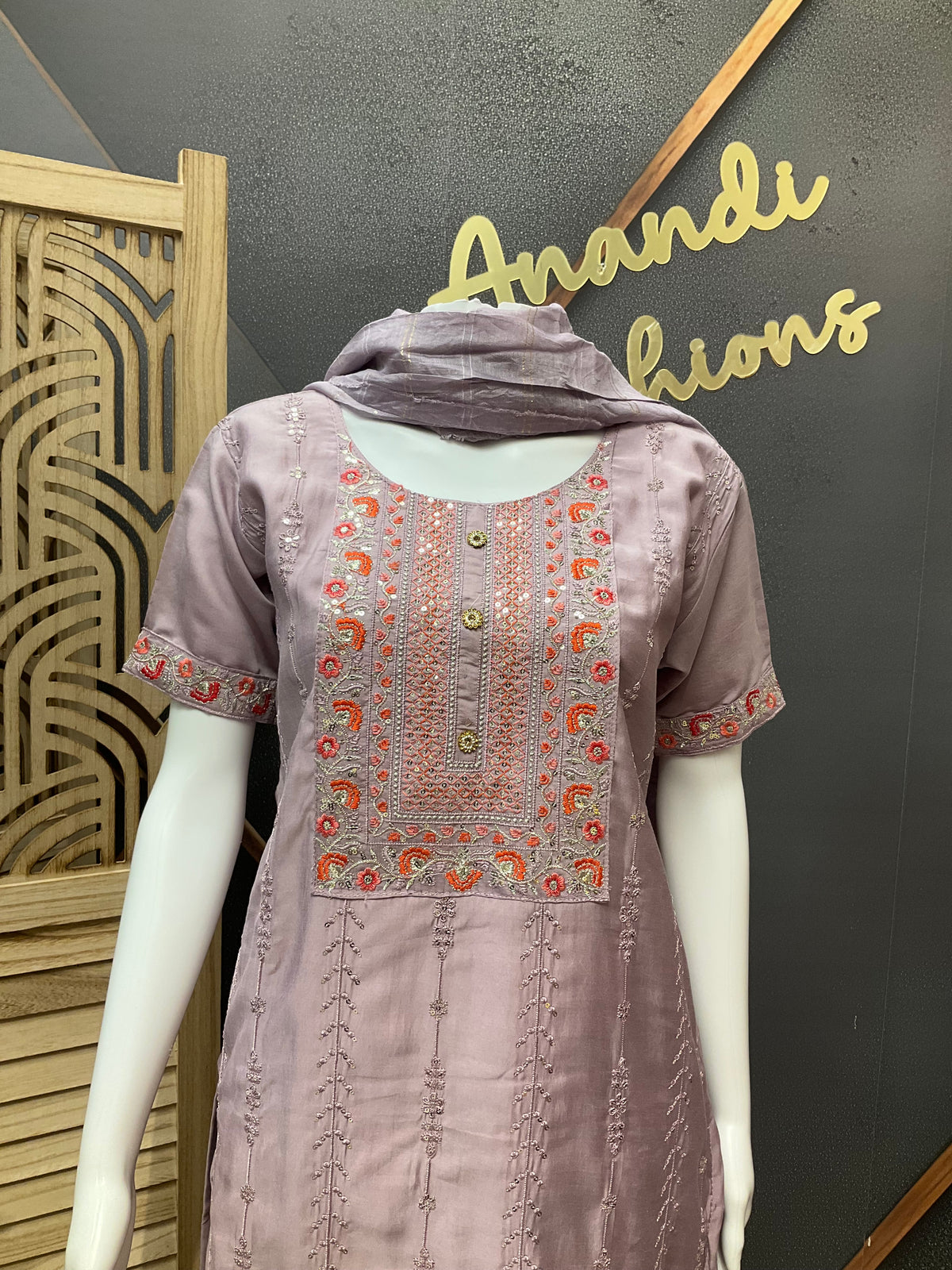 Lavender Kurti set with Work