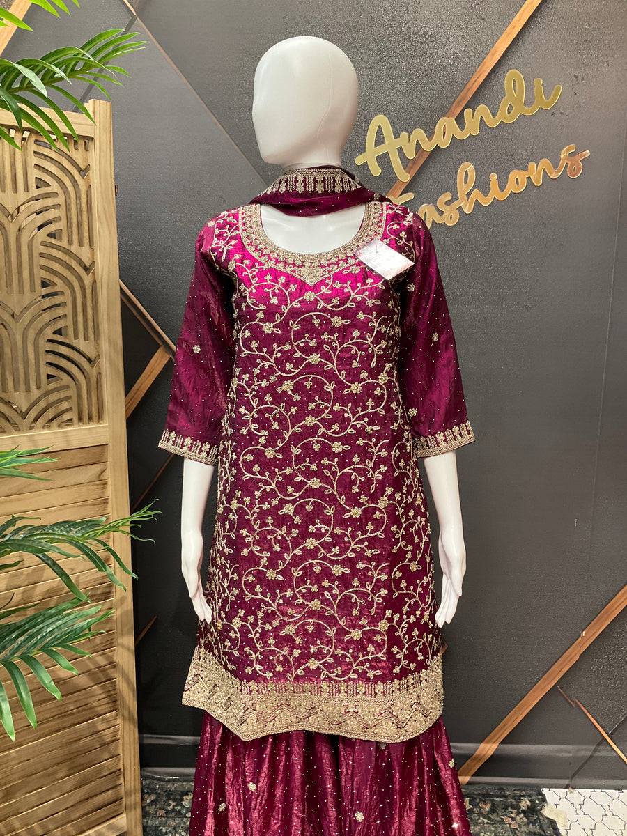 Wine Party Wear Sharara set