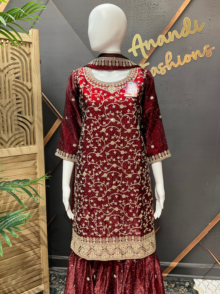 Maroon Party Wear sharara set
