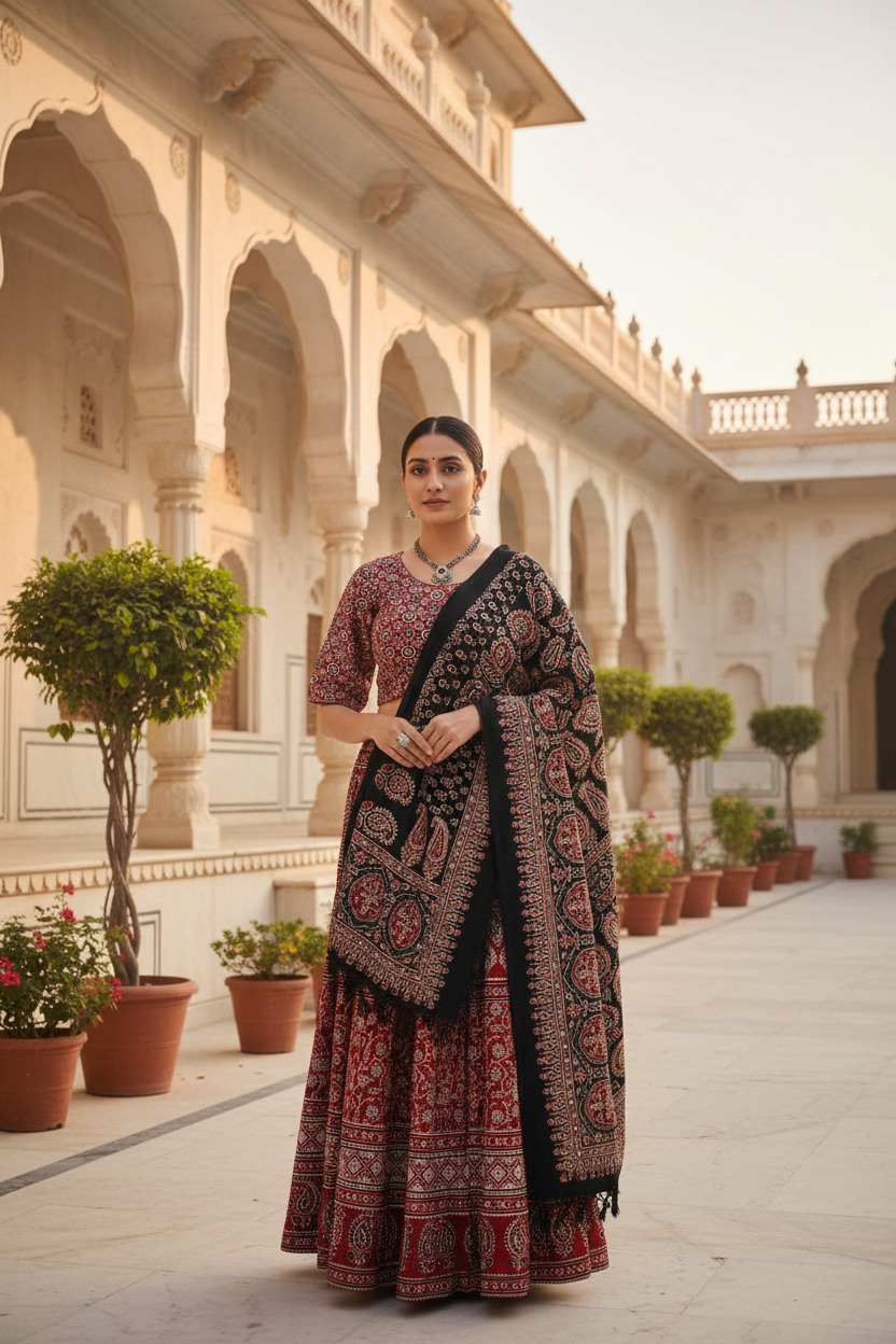 Garba Pure Cotton Ajrakh Print Chaniya Choli